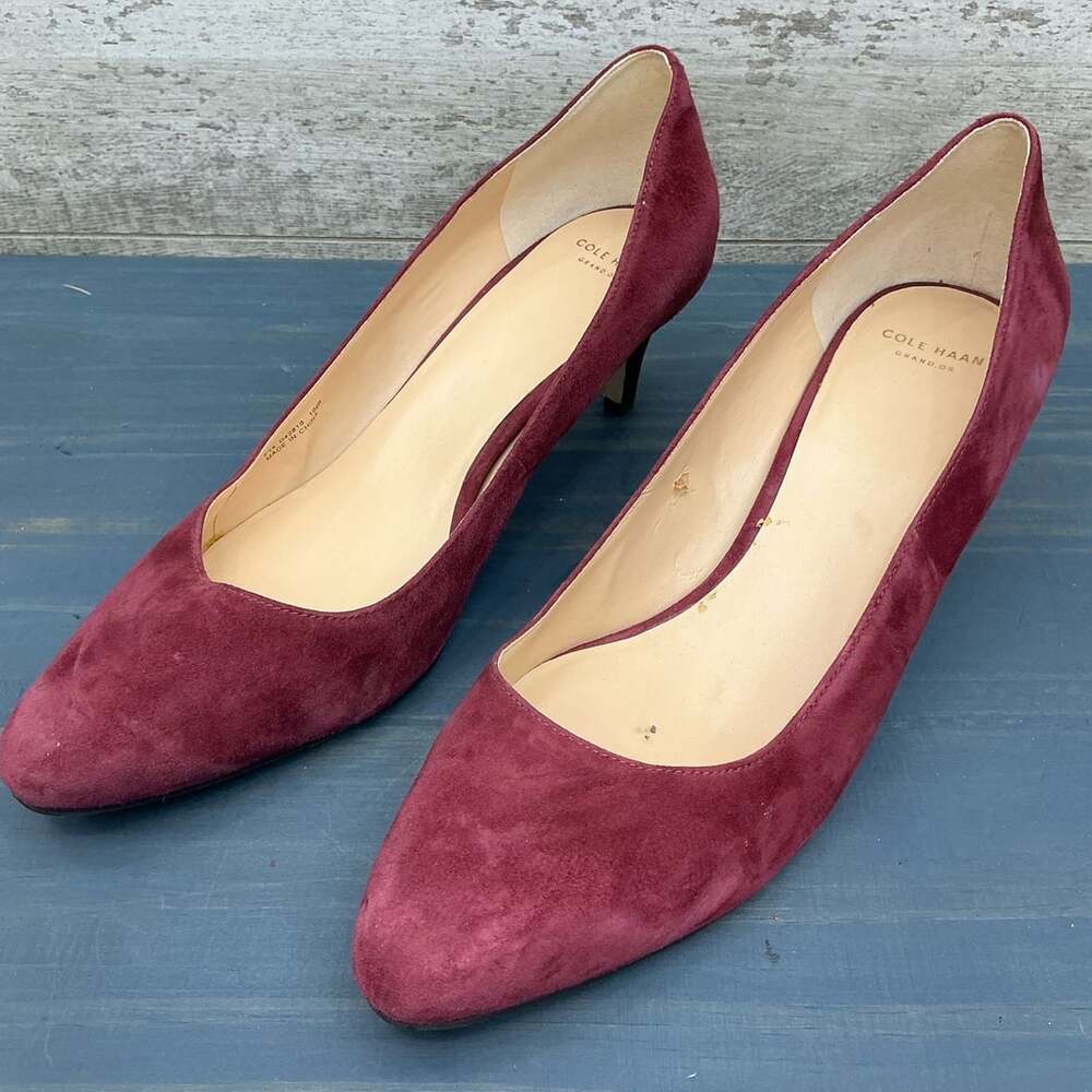 Cole Haan Grand.OS Burgundy Suede Pointed Toe Kitten Heel Pumps Women's W10.5B